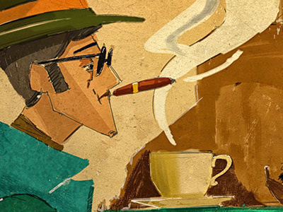 Cigar Man Hat Sea House Drawings Illustration Cafe Coffee Fisher