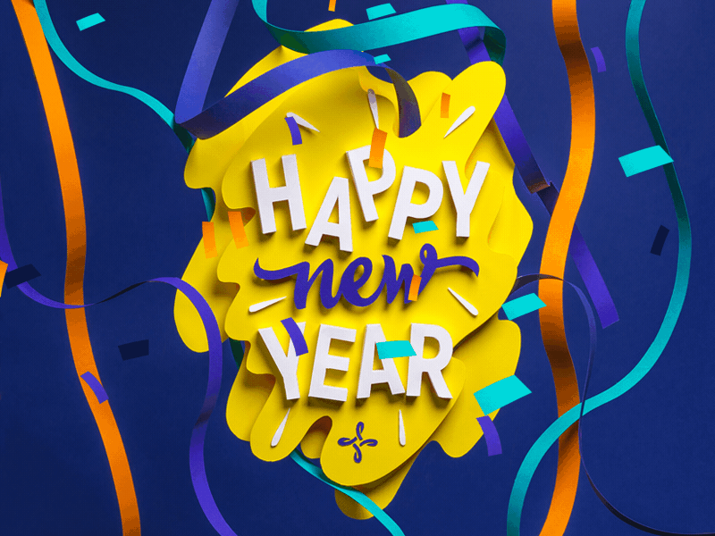 Happy New Year! 2d 3d after effects animation clean design flat handmade illustration motion design paper craft stop motion