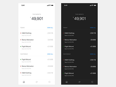 Transaction history app design ui