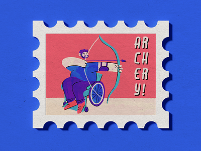 Wheelchair Archery Paralympic Stamp 3d illustration archery design graphic design graphic illustration illustration olympics paralympics sports