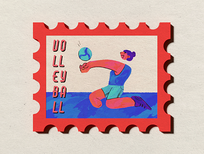 Sitting Volleyball Paralympic Stamp 3d illustration design disability graphic illustration illustration paralympics sports volleyball