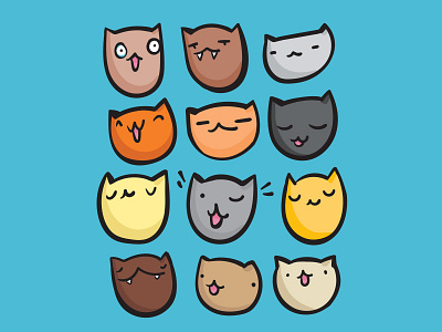 Cat Emojis - Sticker and Apparel Designs cat cats digital digital drawing grid icon icons illustration kittens kitty meow vector