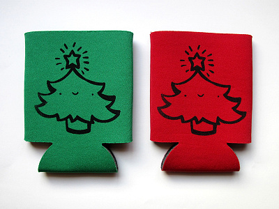 Christmas Tree Can Coolers beer christmas christmas tree drinks handmade illustration koozies printed screen print screenprint