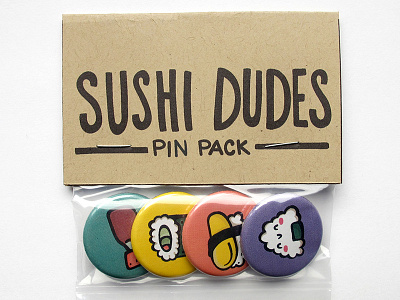 Sushi Dudes Pin Pack food happy illustration japan pin pinback handmade cute kawaii sushi japanese vector yellow
