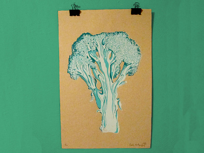 Brown Broccoli Screen Print broccoli ink kitchen layers print printing printmaking screen print screenprint silkscreen vegetable veggies