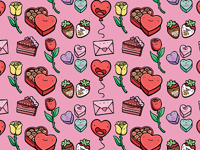 Valentine's Day Pattern candy hearts hearts illustration love pattern rose sticker valentine valentines vector