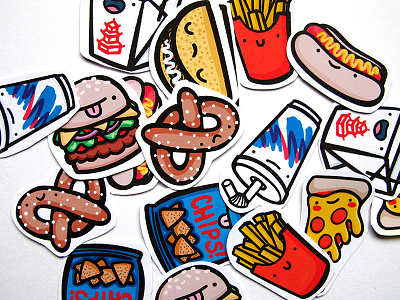 Junk Food Dudes Stickers food hamburger hotdog junk food pizza sticker sticker pack illustration stickers vector