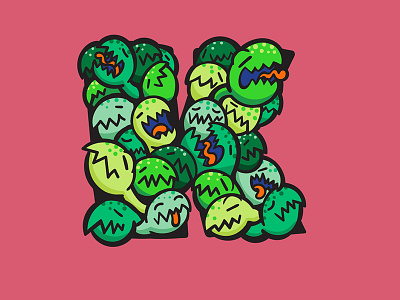 Type Monstrosities - K alphabet colorful drawing illustrate illustration monster monsters spikes type typography vector
