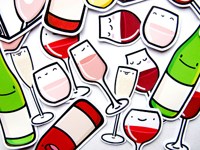 Wine Buddies Sticker Pack 21st birthday alcohol champagne handmade illustration kawaii rose sticker pack stickers wine wine bottle
