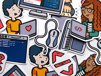 Girl Developer Sticker Pack command terminal computer developer drawing girl girl power hacker handmade illustrated illustration stickers vector