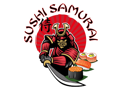 Sushi Samurai adobe illustrator branding design fantasy graphic design illustration life life style logo meaning of life minimalism samurai stiker sushi typography vector