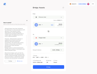 Bridge Screen (WIP) blockchain bridge community crypto cryptocurrency design designer eth ethereum explore polygon purchase safety ui uiux userexperience userinterface ux visual wip