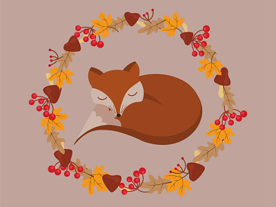 The sleeping fox. Autumn illustration design illustration vector