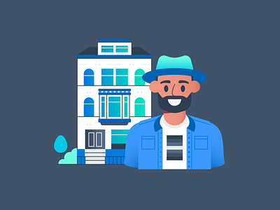 BKLYN 4 LYF apartment building gradient hat hipster icon icons illustration line art man portrait shirt vector