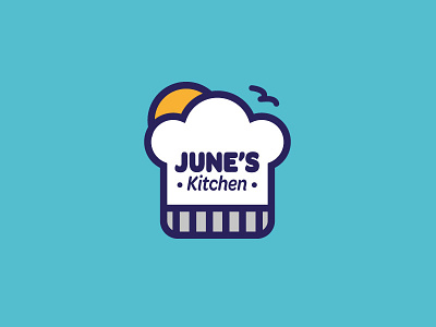 Junes Kitchen bird blue branding chefs hat food illustration logo mark summer sun