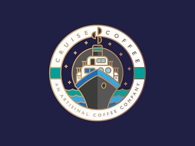 Cruise Coffee blue branding coffee cruise design gold green icon logo mark ship water