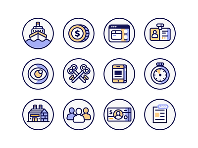 Work Based Icons boat clean eye factory icons illustration keys minimal money phone