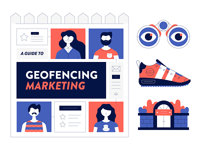 Geofencing Infographic Elements beard binoculars eyes fence gate icons infographic line art people trainer