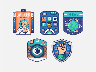 Infographic Badges badges camera capitalism design eye icons illustration logo poster procreate remote shield logo zelda
