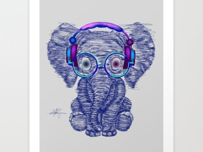 Cute elephant Drawing By Mustafa Elshahat illustration print