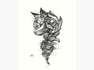 Devil Cat Drawing By Mustafa Elshahat art artwork cat drawing illustration print