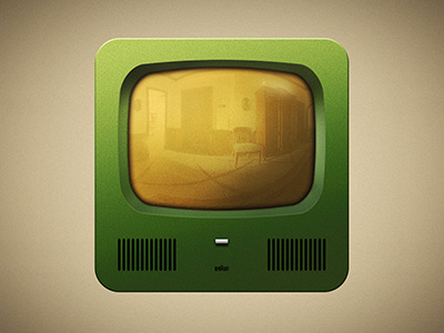 Braun HF app braun button design glass gold green icon illustration lights old retro television tv vintage