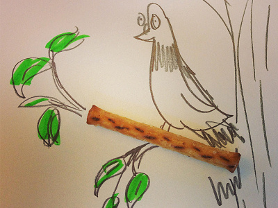 Pigeon + Pretzel Tree birds drawing food illustration pretzel