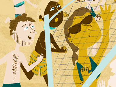 Summer volleyball scene detail childrens book illustration