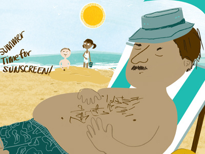 Detail of fat man from Summer book illustration kids book childrens book