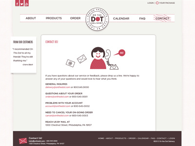 On the Dot Contact page branding identity web design illustration website