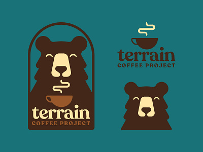 Terrain Coffee bear branding coffee design flat icon illustration logo outdoors patch retro