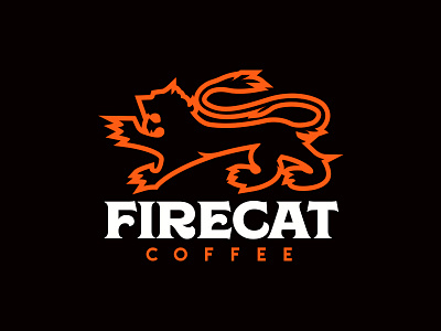 Firecat Coffee animal black coffee icon illustration lion orange stroke trademark vector