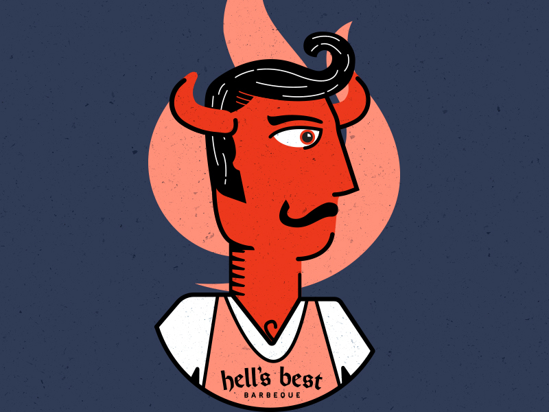 Deviled Ham barbeque bbq cartoon character devil fire food illustration mustache retro southern