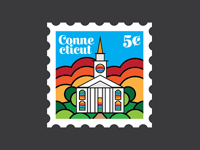 Connecticut Stamp autumn church connecticut fall icon leaves monoline nature orange red stained glass stamp