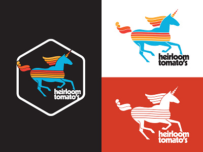 Heirloom Tomato's Approved 1970s blue client identity logo nostalgia red retro ribbons trademark unicorn yellow