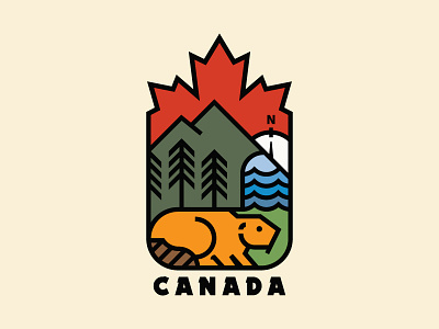 Yes We Canada beaver canada design flat icon logo monoline mountains nature outdoors