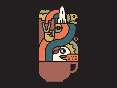 There's a Latte to Love in Columbus 1970s coffee columbus design flat groovy icon logo monoline psychedelic