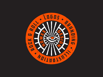 Howes Design Service Dot Com badge design distressed flat icon logo occult orange rock and roll seal