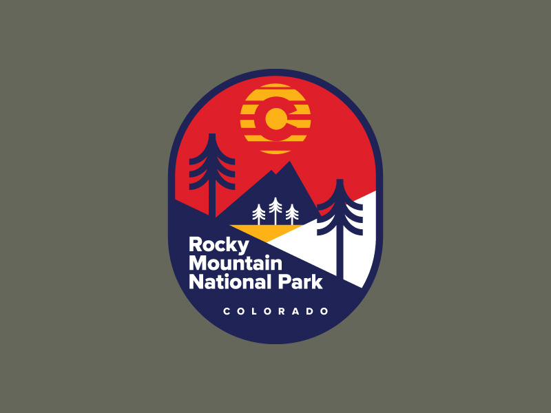 Rocky Mountain National Park colorado outdoors patch badge hiking design icon flat ui logo
