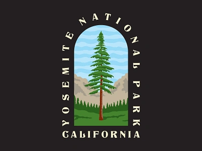 Yosemite appare california design flat illustration lettering national park nature portrait shapes tree vector