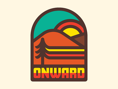 Onward adventure apparel badge design flat hiking icon logo outdoors sticker