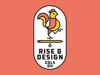 Rise & Design animal badge flat icon illustration logo minimal mono rooster weathervane