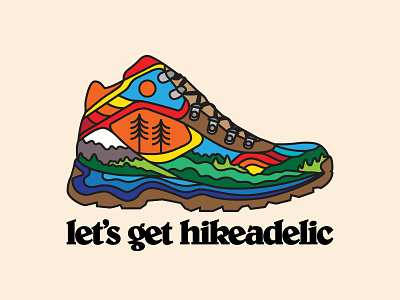 Hikeadelia boot color design flat hiking hippie illustration lifestyle outdoors psychedelic trippy