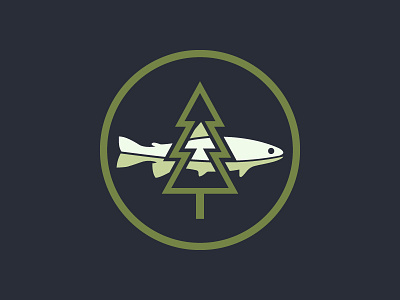 Fishy Mark badge circle color fishing flat icon illustration logo nature shapes tree trout