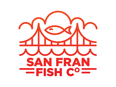 Bay Be Actin' Fishy apparel bridge california color fish illustration logo monoline san francisco trademark ui