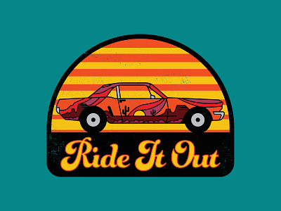 C'mon & Take a Free Ride 1970s color desert flat hippie illustration mustang psychedelic retro sticker typography vintage