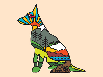 Wag & Wander adventure apparel color dog hiking illustration logo outdoors psychedelic retro typography