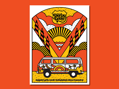 Magic Art School Bus beach colors hippie illustration outdoors pinewood derby poster print simple sunrise volkswagen vw bus