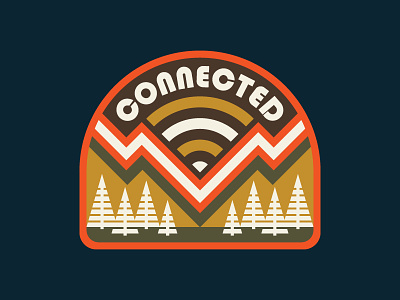 WiFi (Wilderness, Finally) badge flat illustration logo outdoors patch retro sticker trees ui wifi
