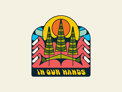 Our World, Our Hands climate environmental design environmentalism flat hands hippie illustration logo outdoors psychedelic sunset trees